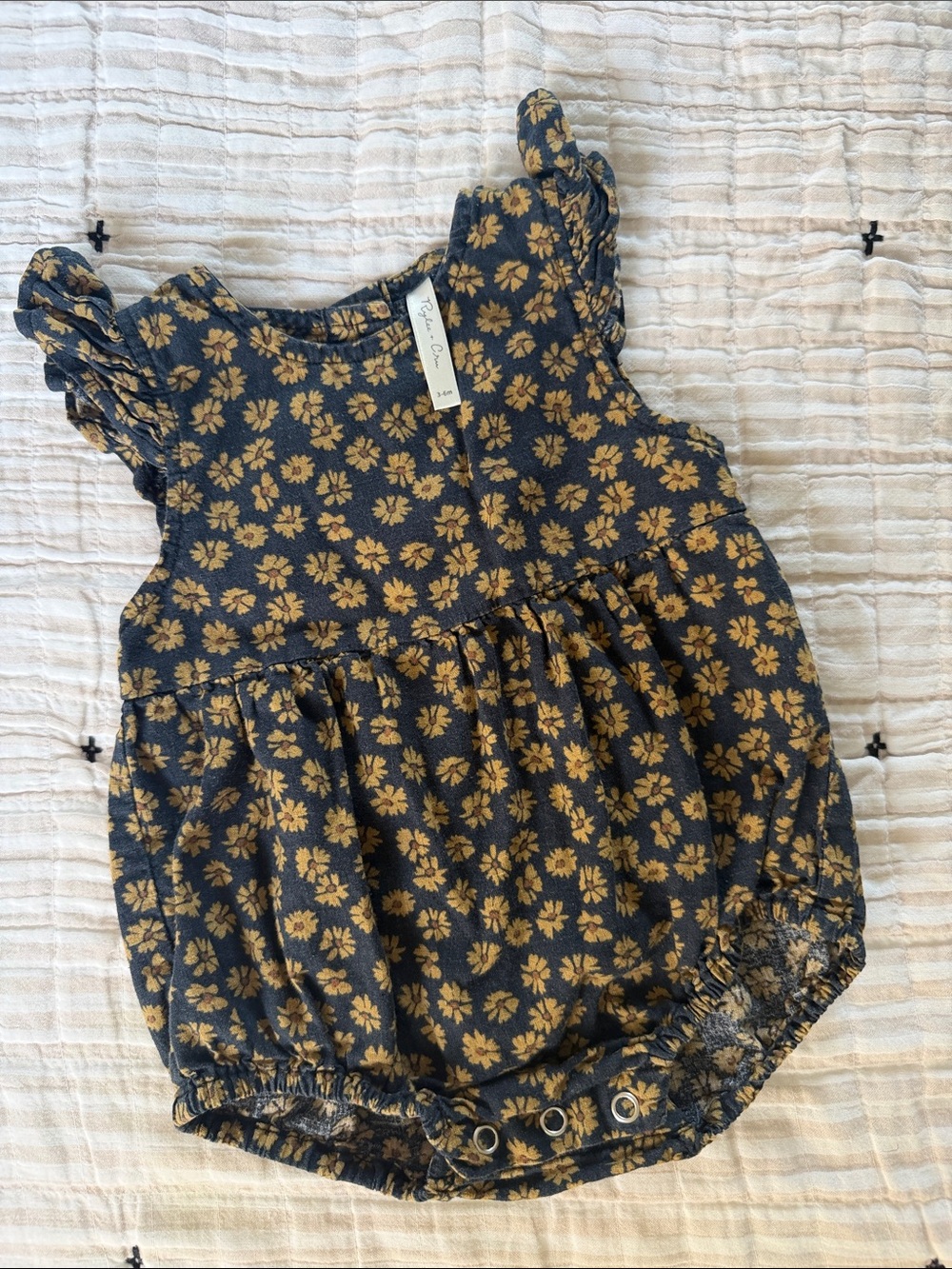 Rylee & Cru Navy Floral Baby Bubble Romper with Mustard Flowers